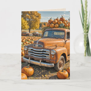 Retro Truck With Pumpkins for Thanksgiving Thanks Thank You Card