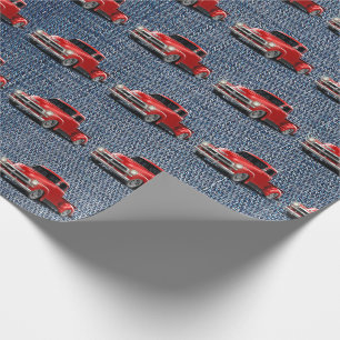 Retro Trucks on Blue Jean Denim  Wrapping Paper
