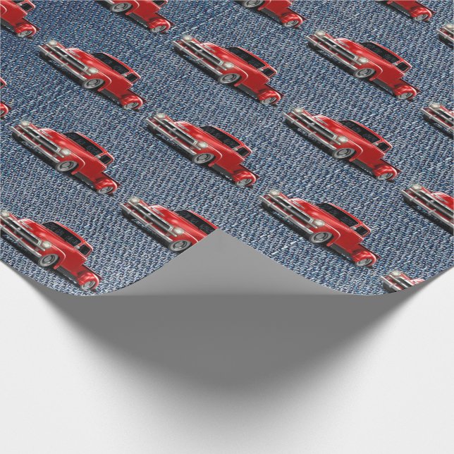 Retro Trucks on Blue Jean Denim  Wrapping Paper (Corner)