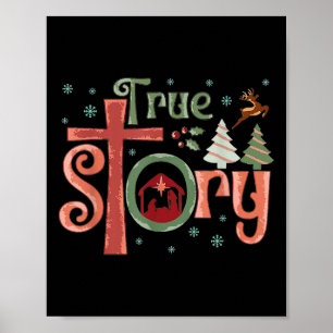 Retro True Story Jesus Christmas Nativity Scene Ch Poster