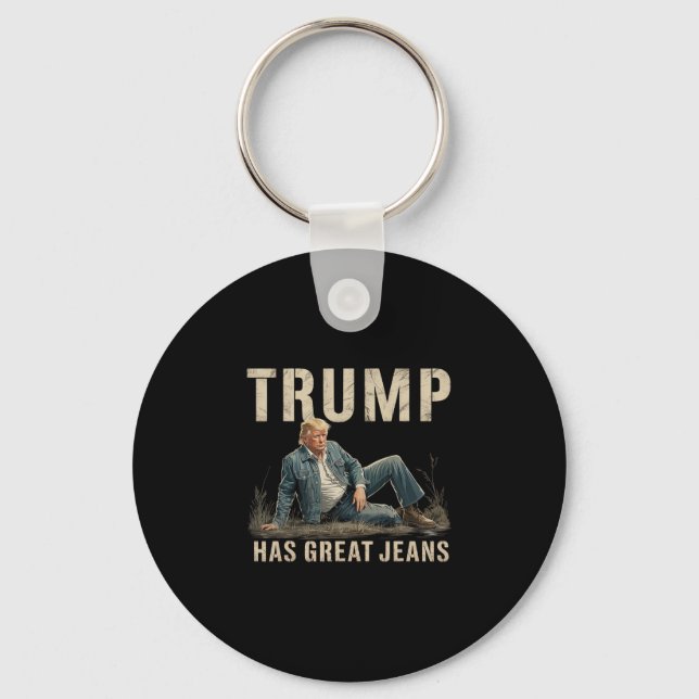 Retro Trump Has Great Jeans Meme  Key Ring (Front)