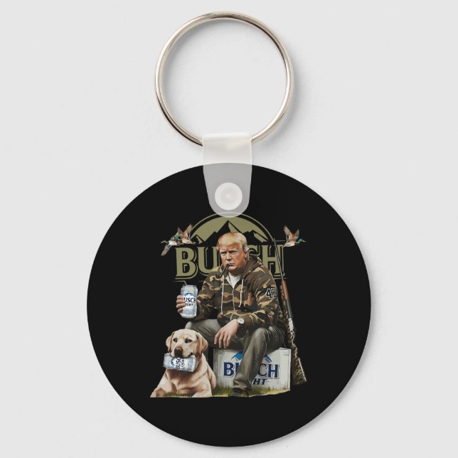Retro Trump Hunting Deer Funny Beer Drinking Beer  Key Ring (Front)