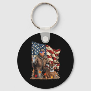 Retro Trump Hunting Deer Funny Beer Drinking Beer Key Ring