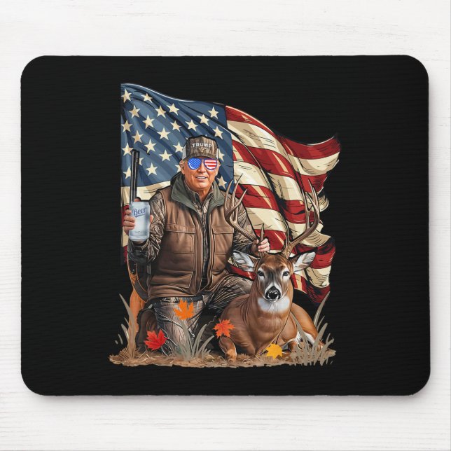 Retro Trump Hunting Deer Funny Beer Drinking Beer  Mouse Mat (Front)