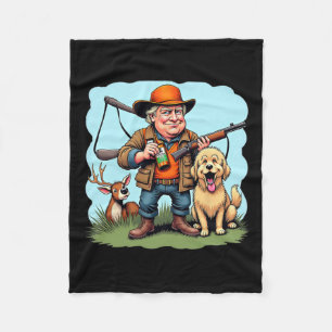 Retro Trump Hunting Deer Funny Beer Drinking Hunti Fleece Blanket