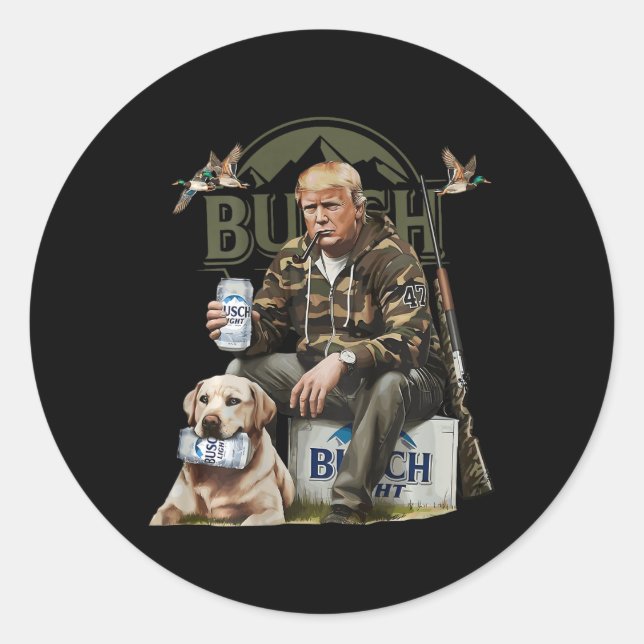 Retro Trump Hunting Deer Funny Drinking Beer Hunti Classic Round Sticker (Front)