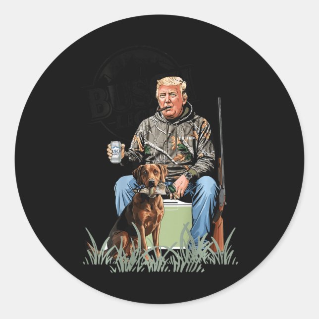 Retro Trump Hunting Deer Funny Drinking Beer Hunti Classic Round Sticker (Front)