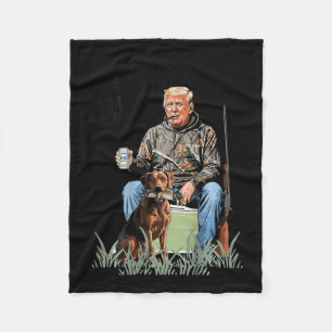 Retro Trump Hunting Deer Funny Drinking Beer Hunti Fleece Blanket