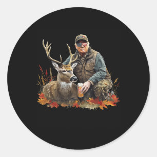 Retro Trump Hunting Deer Funny Reindeer Drinking B Classic Round Sticker