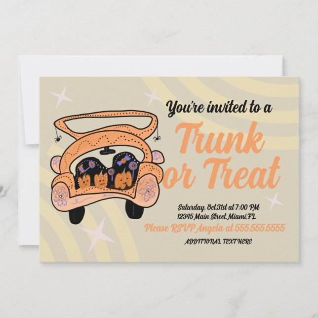 Retro Trunk a Treat Halloween Event Invitation (Front)