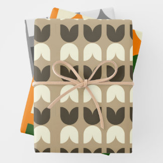 Retro Tulip Fall Colours Wrapping Gift Paper