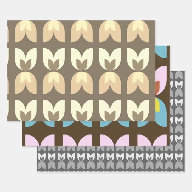 Retro Tulip Fall Colours Wrapping Paper Sheet (Set)