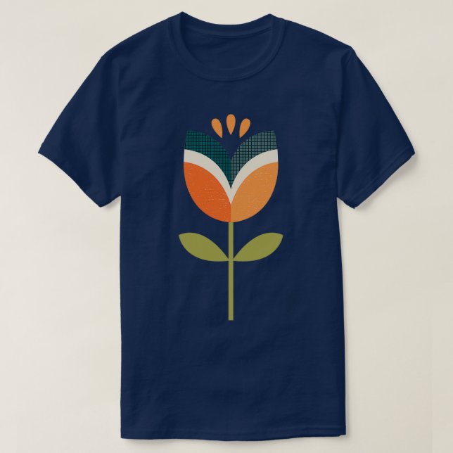 Retro Tulip Orange and Olive Green 1 T-Shirt (Design Front)