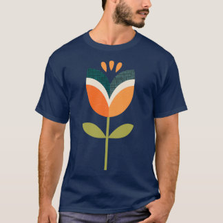 Retro Tulip Orange and Olive Green 1 T-Shirt