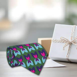 Retro Tulips Print Personalise Initial Tie