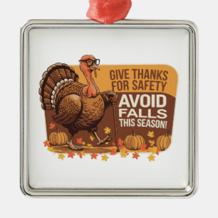 Retro Turkey Safety - Thanksgiving Metal Tree Decoration