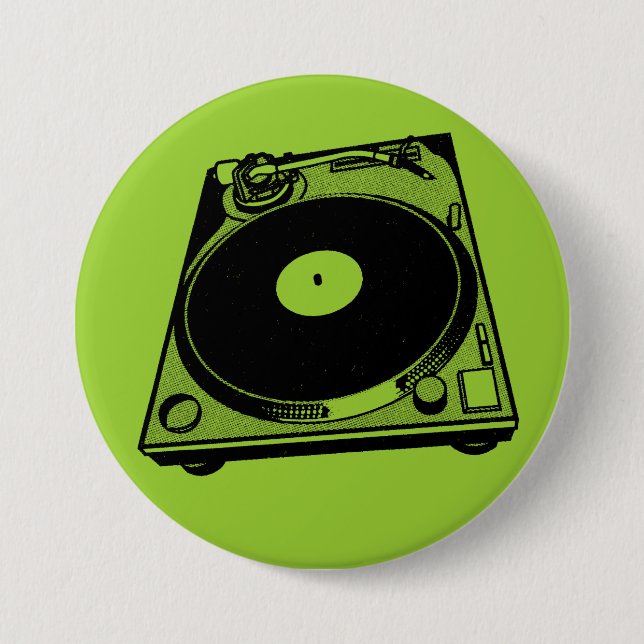 Retro Turntable Graphic in Black 7.5 Cm Round Badge (Front)