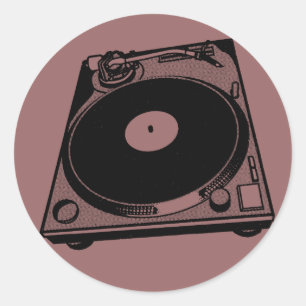 Retro Turntable Graphic in Black Classic Round Sticker