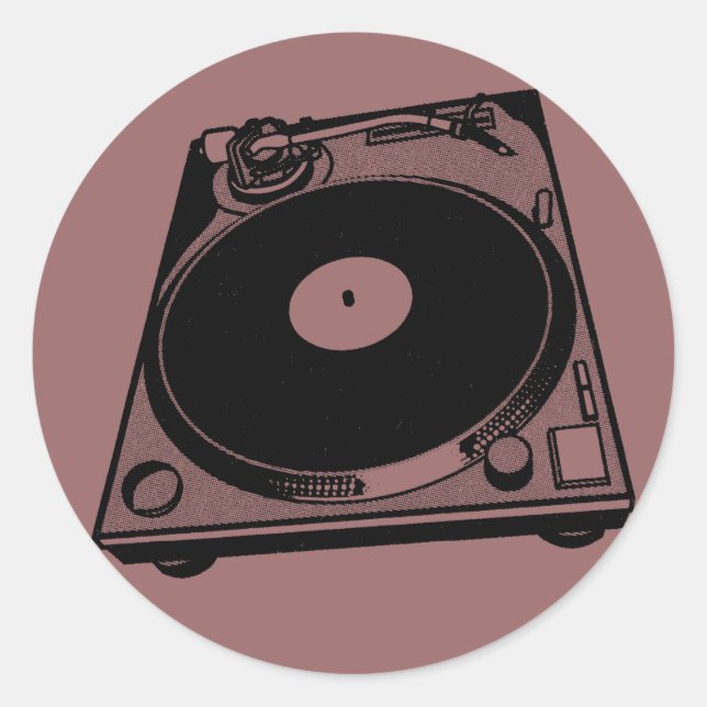 Retro Turntable Graphic in Black Classic Round Sticker (Front)