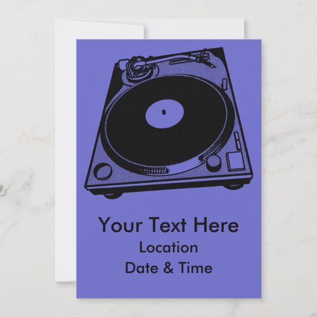 Retro Turntable Graphic in Black Invitation (Front)