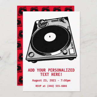 Retro Turntable Graphic in Black Invitation