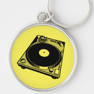 Retro Turntable Graphic in Black Key Ring
