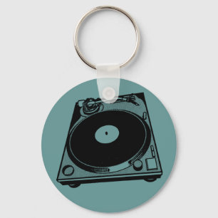 Retro Turntable Graphic in Black Key Ring