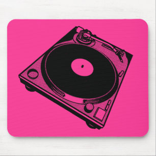 Retro Turntable Graphic in Black Mouse Mat