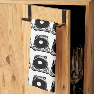 Retro Turntable Graphic in Black Tea Towel