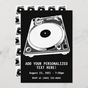 Retro Turntable Graphic in White Invitation