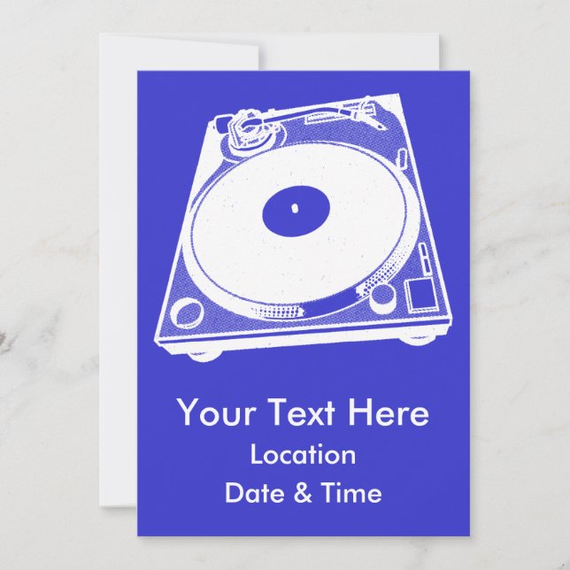 Retro Turntable Graphic in White Invitation (Front)