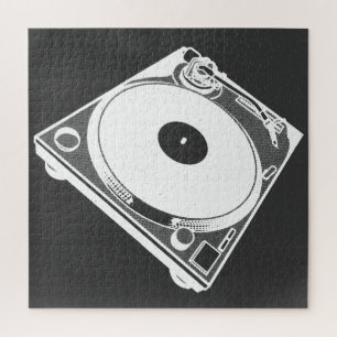 Retro Turntable Graphic in White Jigsaw Puzzle