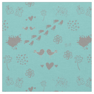 Retro turqouise and colourful pattern of birds, do fabric