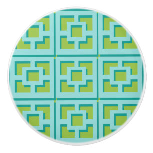 Retro Turquoise and Green Trellis Ceramic Pull
