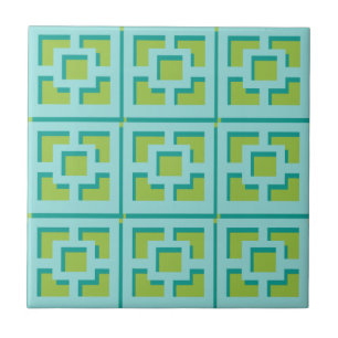 Retro Turquoise and Green Trellis Ceramic Tile