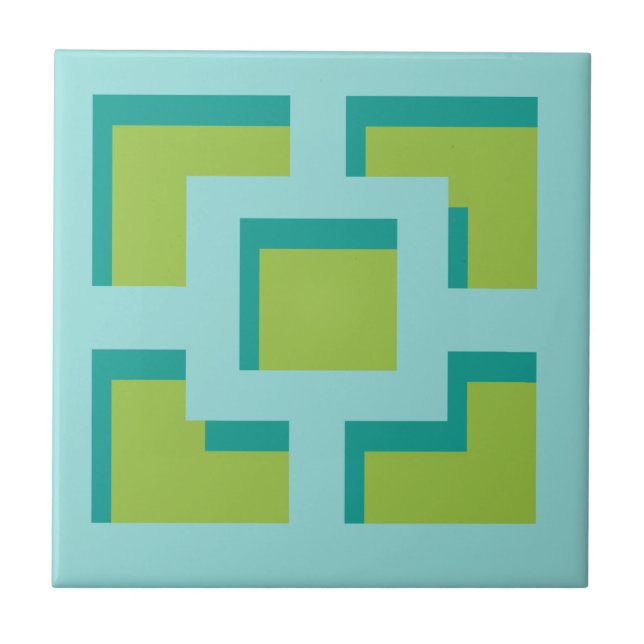 Retro Turquoise and Green Trellis Ceramic Tile (Front)