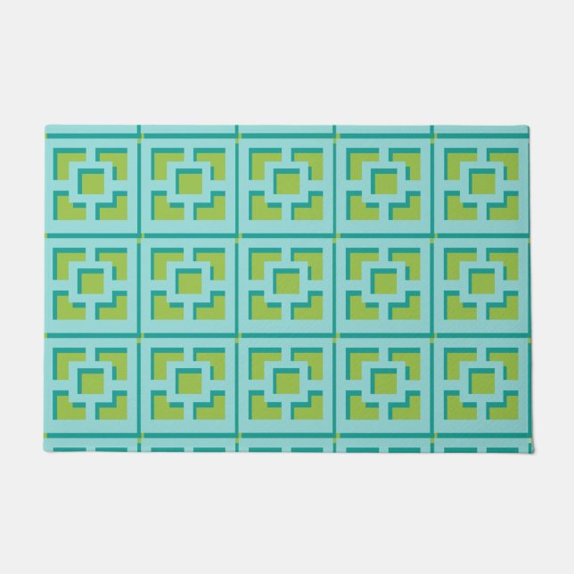 Retro Turquoise and Green Trellis Door Mat (Front)