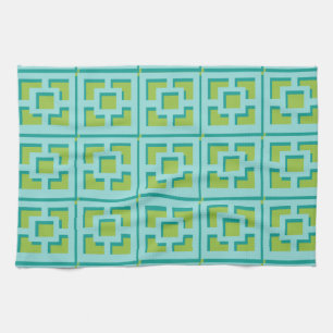 Retro Turquoise and Green Trellis Kitchen Towels