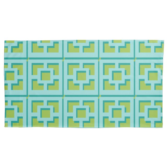 Retro Turquoise and Green Trellis Pillowcase (Front)