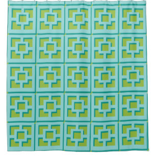 Retro Turquoise and Green Trellis Shower Curtain