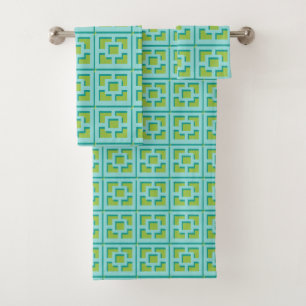 Retro Turquoise and Green Trellis Towel
