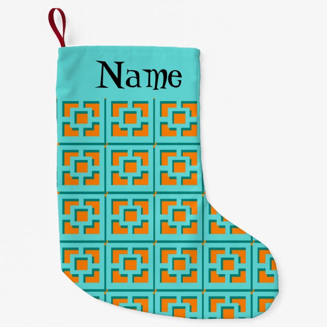 Retro Turquoise and Orange Christmas Stocking (Front)