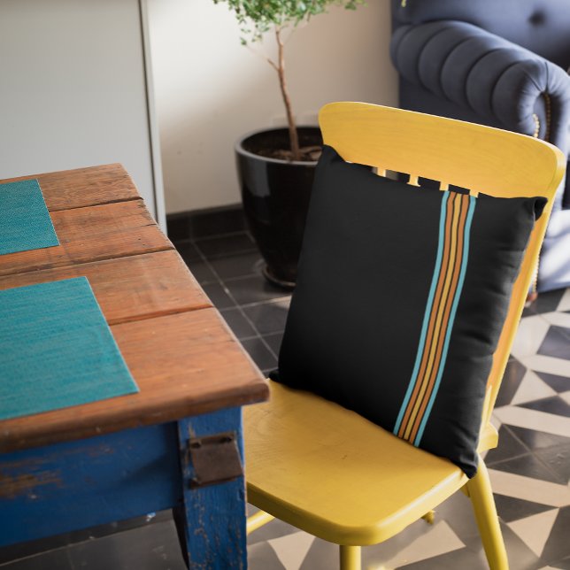Retro Turquoise and Orange Stripe Cushion (great on a sofa, side chair, or on a dining chair)