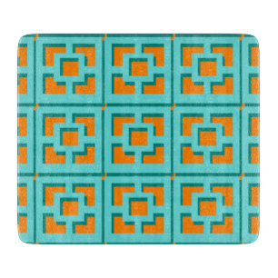 Retro Turquoise and Orange Trellis Cutting Board