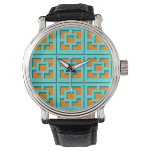 Retro Turquoise and Orange Trellis eWatch Watch
