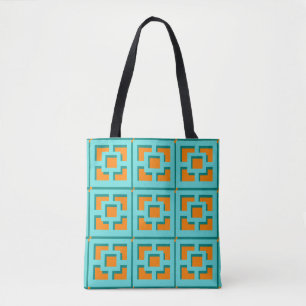 Retro Turquoise and Orange Trellis Tote Bag