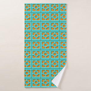 Retro Turquoise and Orange Trellis Towel