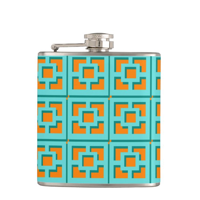 Retro Turquoise and Orange Vinyl Wrapped Flask (Front)