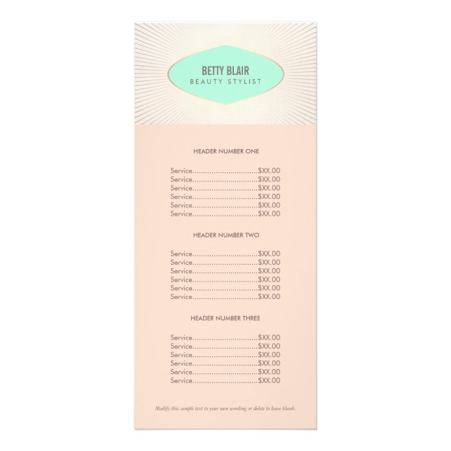 Retro Turquoise and Peach Price List Menu (Front)