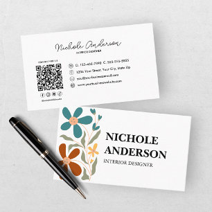 Retro Turquoise and Rust Floral Business Card